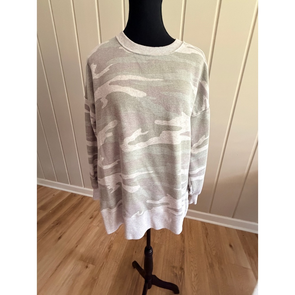 Aerie Womens Camo Crewneck Sweatshirt Green Gray Oversized Pullover Large